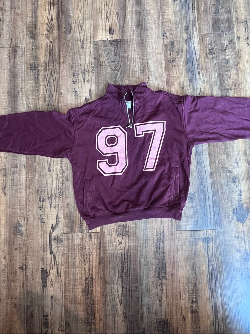 No Boundaries Maroon Quarter-Zip Pullover with Pink '97' Graphic